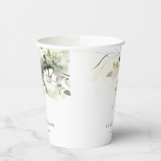 ボホモダン抽象芸術グリーンホワイトフローラ結婚ズ 紙コップ (左)