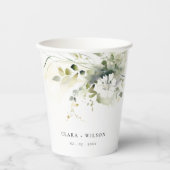 ボホモダン抽象芸術グリーンホワイトフローラ結婚ズ 紙コップ (正面)