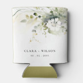 ボホモダン抽象芸術グリーンホワイトフローラ結婚ズ 缶クーラー (裏面)