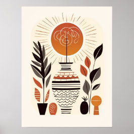 ボホモダン抽象芸術テラコッタ装飾花瓶 ポスター