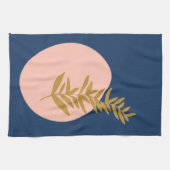 ボホモダン抽象芸術ボタニカルアートピンクブルー金ゴールド キッチンタオル (横)