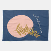 ボホモダン抽象芸術ボタニカルアートブルーカスタム キッチンタオル (横)