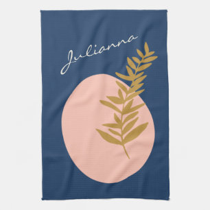 ボホモダン抽象芸術ボタニカルアートブルーカスタム キッチンタオル