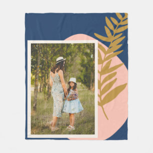 ボホモダン抽象芸術植物青カスタム色写真 フリースブランケット