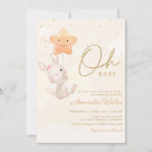 ボホモダン水彩可愛いバニー女の子ベビーシャワー 招待状 (正面)