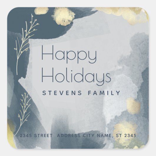 ボホモダン水彩抽象芸術枝 スクエアシール (正面)