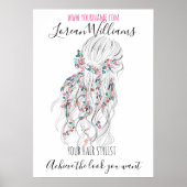 ボホモダン白黒波形ヘアスタイルフローラ ポスター (正面)