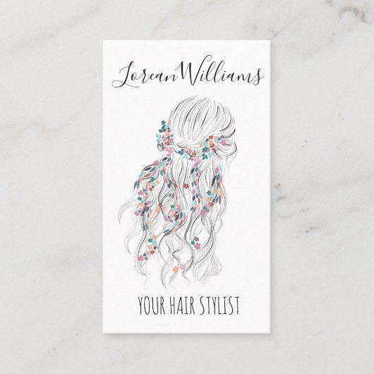 ボホモダン白黒波形ヘアスタイルフローラ 名刺 (正面)