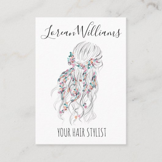 ボホモダン白黒波形ヘアスタイルフローラ 名刺 (正面)