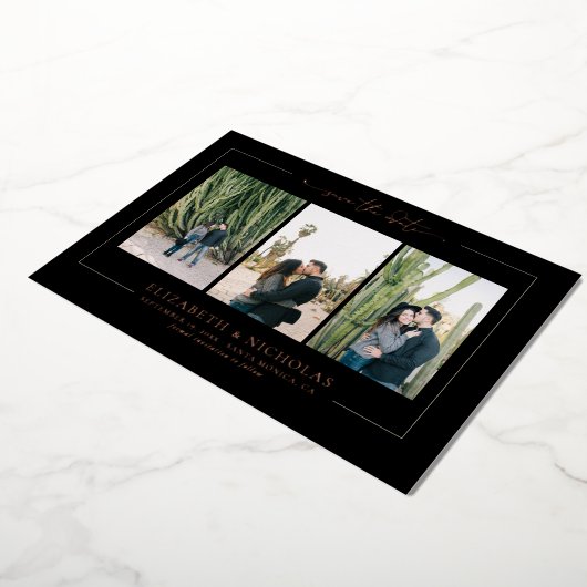 ボホモダン砂漠 | 3写真日付の保存 箔招待状 (回転した状態)