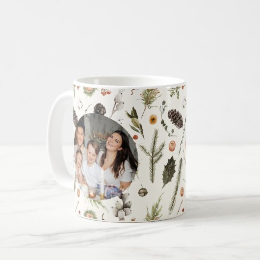 ボホモダン素朴クリスマス植物写真 コーヒーマグカップ (正面左)