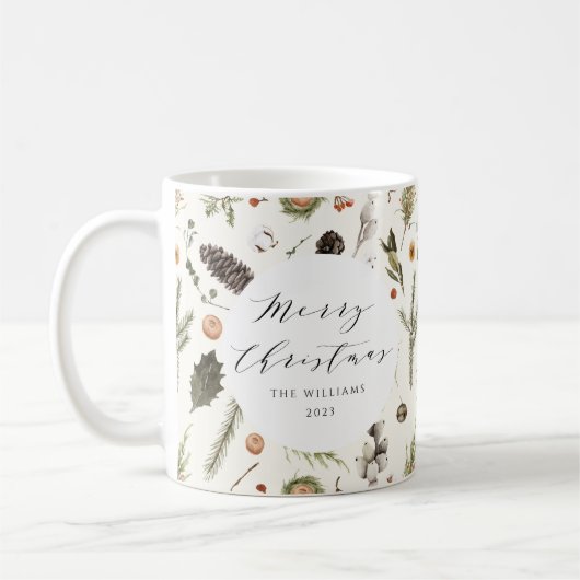 ボホモダン素朴クリスマス植物葉 コーヒーマグカップ (左)