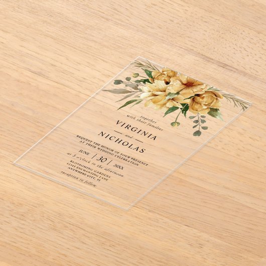 ボホモダン素朴フローラ結婚ズ アクリル招待状 (レイダウン)