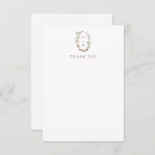 ボホモダン自然ワイルドフラワーズモノグラム結婚ズ サンキューカード (正面/裏面)