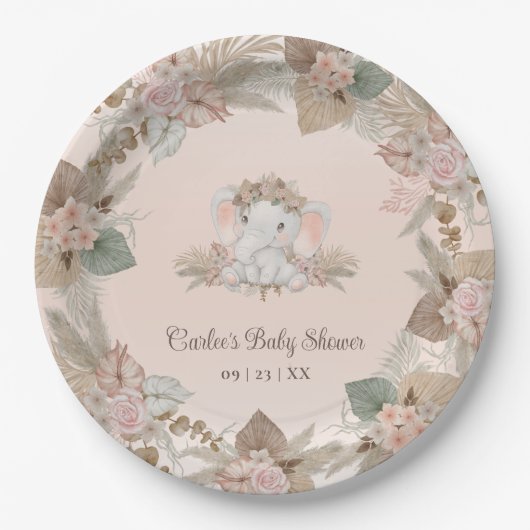 ボホモダン象の赤男女兼用ちゃんシャワー ペーパープレート (正面)