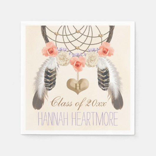 ボホモノグラムのドリームキャッチャー卒業パーティー スタンダードカクテルナプキン (正面)
