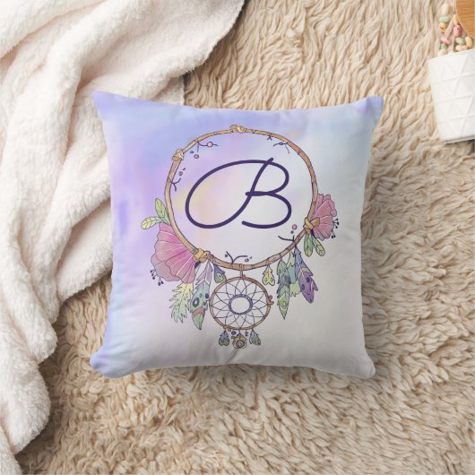 ボホモノグラムウォーターカラードリームキャッチャー装飾用クッション クッション (ブランケット)