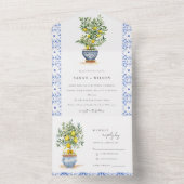 ボホモロッコウォーター色イエローレモンツリー結婚ズ オールインワン招待状 (内側)