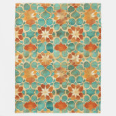 ボホモロッコターコイズ&テラコッタフローラ フリースブランケット (正面)