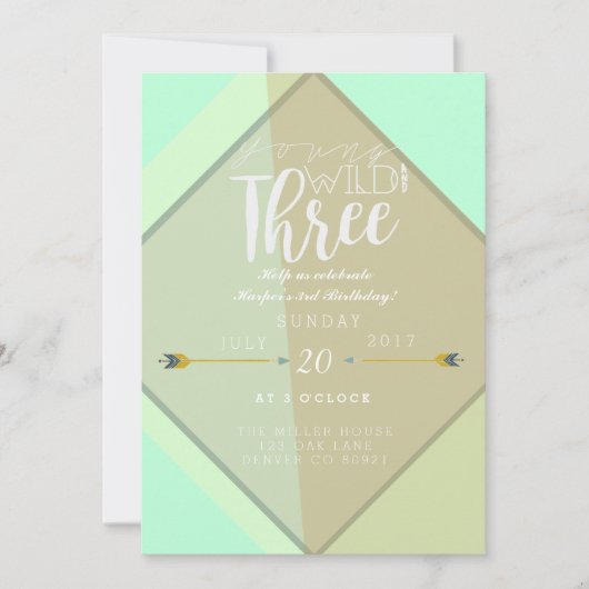 ボホヤングワイルド&スリー |誕生日パーティー 招待状 (正面)