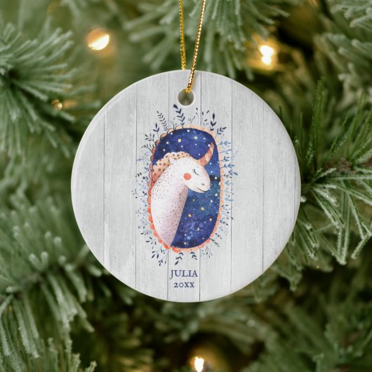 ボホユニコーンパーソナライズされたイラストレーションガールズ セラミックオーナメント (ツリー)