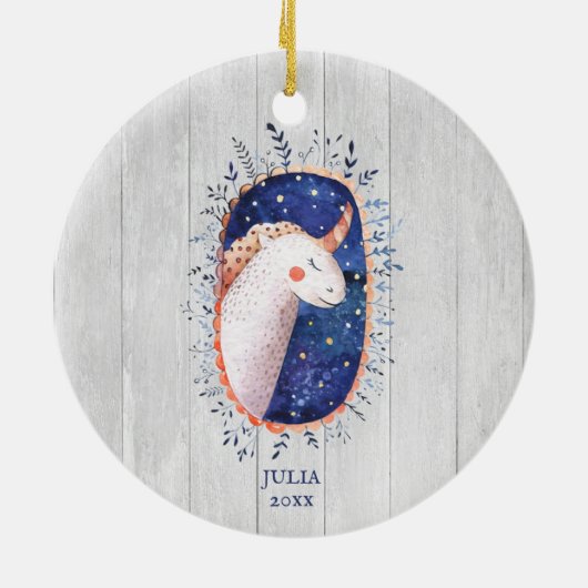 ボホユニコーンパーソナライズされたイラストレーションガールズ セラミックオーナメント (裏面)