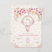 ボホユニコーン誕生日フローラガール21歳の誕生日 招待状 (正面/裏面)