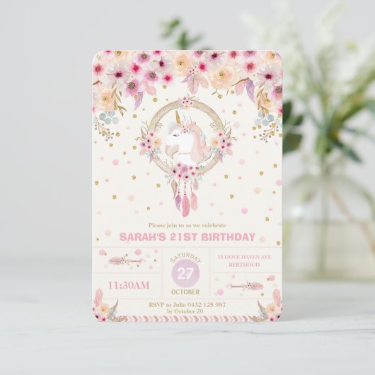 ボホユニコーン誕生日フローラガール21歳の誕生日 招待状 (スタンド正面)