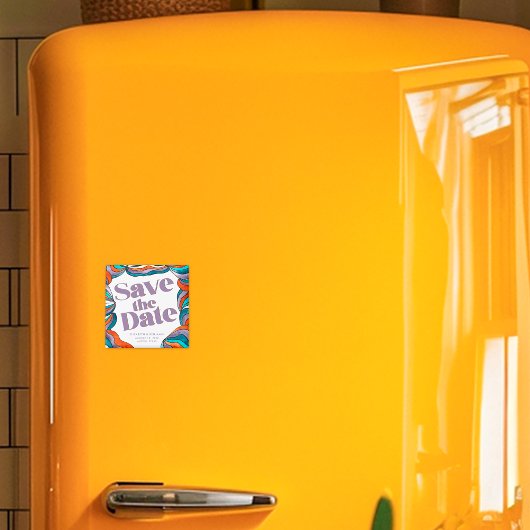 ボホユニークはっきりしたグルービーレトロ紫カラフル波 マグネット