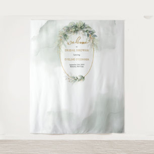 ボホユーカリと金ゴールドブライダルシャワー背景 タペストリー