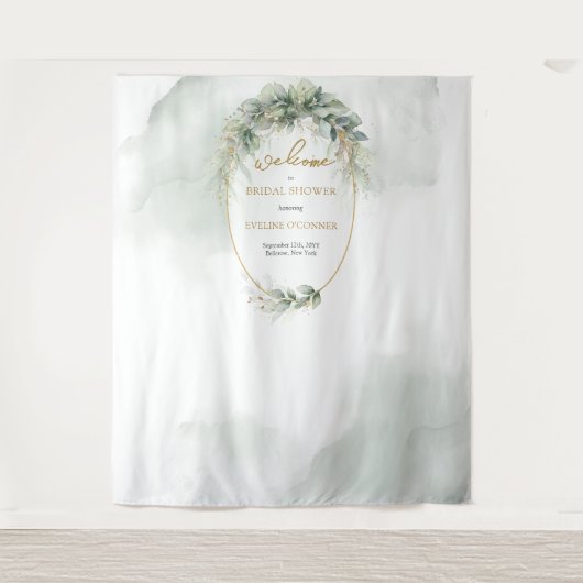 ボホユーカリと金ゴールドブライダルシャワー背景 タペストリー (正面)