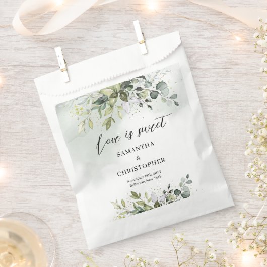 ボホユーカリの緑の枝の金ゴールドのきらめき フェイバーバッグ (クリップ留めされた状態)