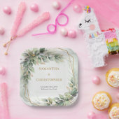 ボホユーカリの緑の枝の金ゴールド結婚ズ ペーパープレート (パーティー)