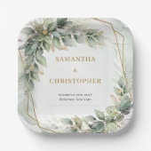 ボホユーカリの緑の枝の金ゴールド結婚ズ ペーパープレート (正面)