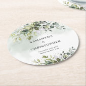 ボホユーカリの緑の葉リース金ゴールド ラウンドペーパーコースター (アングル)
