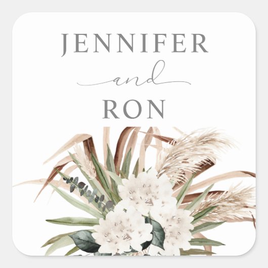 ボホユーカリプサスグラス&ベージュフローラ スクエアシール (正面)