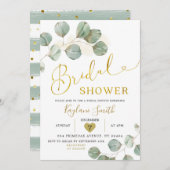 ボホユーカリプタス金ゴールドグリーンブライダルシャワー 招待状 (正面/裏面)