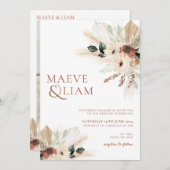 ボホユーカリプトゥスグリーン結婚フラワーズパンパ 招待状 (正面/裏面)