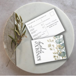 ボホユーカリプトゥスセージグリーン&ホワイトRSVP招待状 インビテーションポストカード