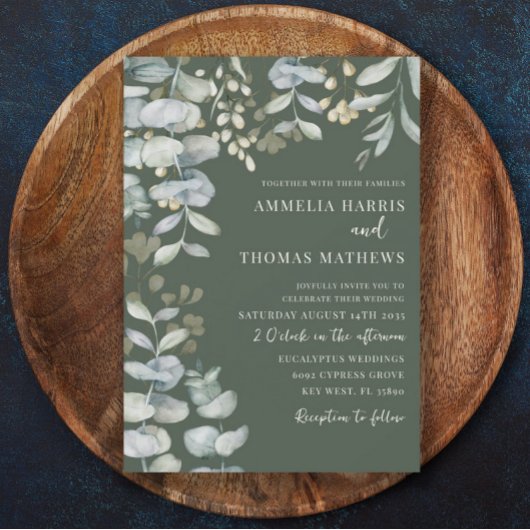 ボホユーカリプトゥスダークグリーン植物学結婚のインビ 招待状