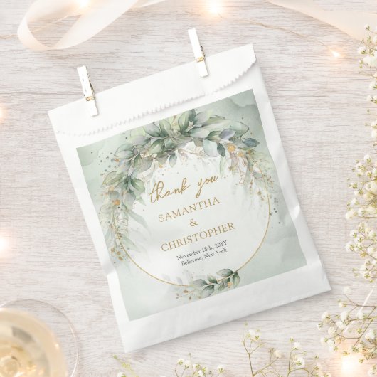 ボホユーカリ緑の枝フェイク金ゴールド枠 フェイバーバッグ (クリップ留めされた状態)