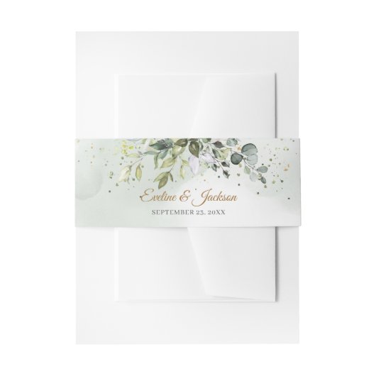 ボホユーカリ緑の枝フェイク金ゴールド枠 招待状ベリーバンド (正面例)