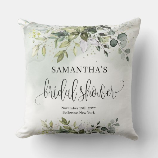 ボホユーカリ緑の枝フェイク金ゴールド クッション (正面)