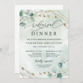 ボホユーカリ緑の金ゴールド幾何リハーサル 招待状 (正面/裏面)