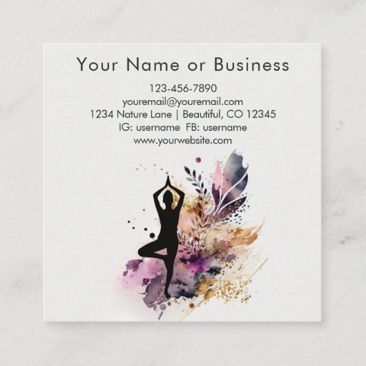 ボホヨガモダン瞑想紫、オレンジ、クリーム スクエア名刺 (裏面)