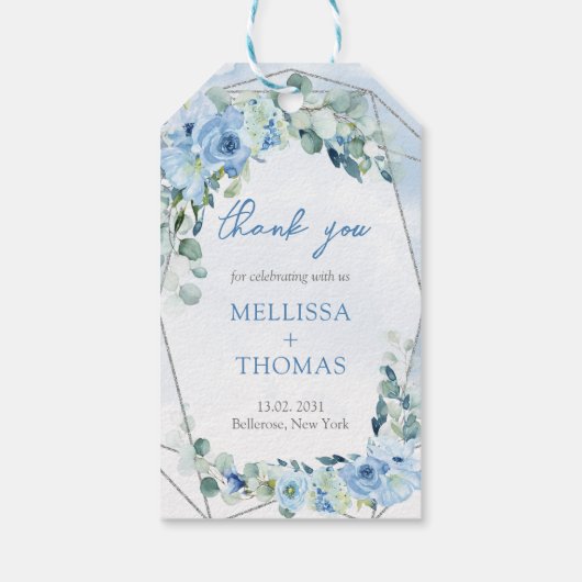 ボホライトブルー花ユーカリ銀枠 ギフトタグ (裏面)