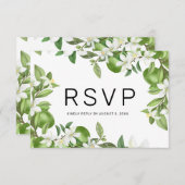ボホライムホワイトフローラグリーナリーウェディングRSVPカード 出欠カード (正面/裏面)