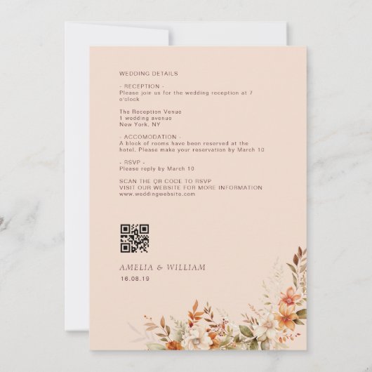 ボホラスティックオータム秋花模様結婚式招待状 招待状 (裏面)