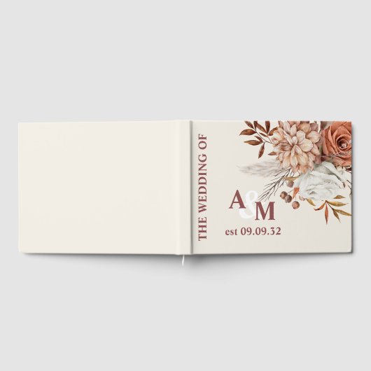 ボホラストテラコッタ乾燥ファンの花結婚の数 ゲストブック (全面)