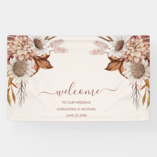 ボホラストテラコッタ乾燥ファンの花結婚の数 横断幕 (横)